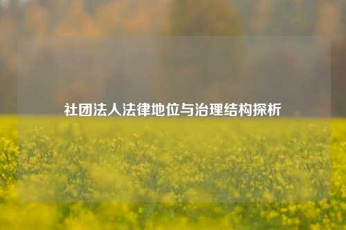社团法人法律地位与治理结构探析